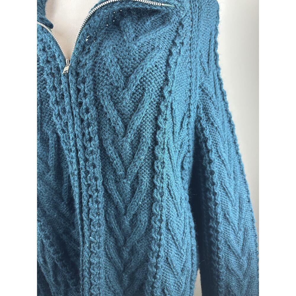An Irish Traditional Handknit Cardigan Fisherman Sweater Pure New Wool Ireland - Picture 13 of 16